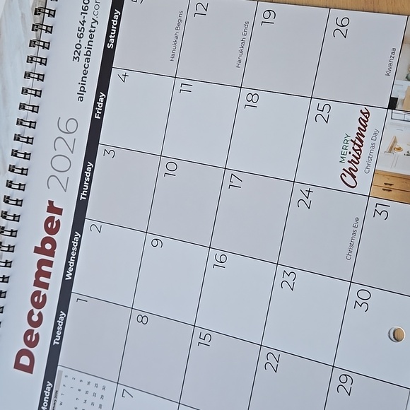 2026 Home Kitchen Design Calendar Unisex Wall Desk Holiday - Picture 5 of 11